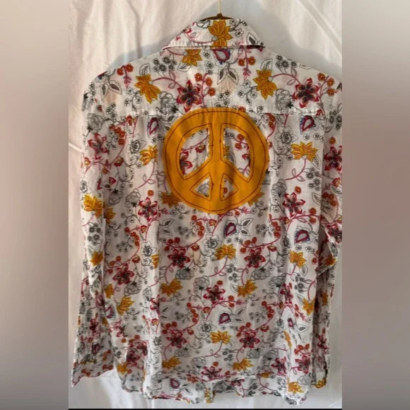 Boho Jane Floral Button Down -Size Small - Peace Sign on Back - 100% Cotton Boho - Picture 1 of 6